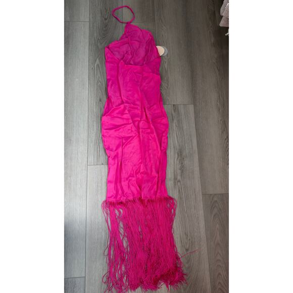 Camila Coelho Payton Party Fringe Halter Hot Pink Maxi Dress NWT Small - Picture 6 of 9